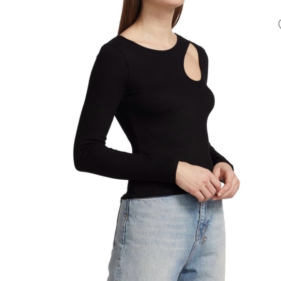 Simon Miller black ribbed cut out long sleeve top size medium - Picture 1 of 11